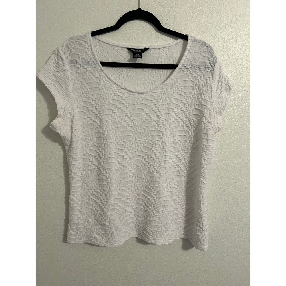 Liz Claiborne Career Womens XXL White Textured Crinkle Scoop Neck Cap Sleeve Top